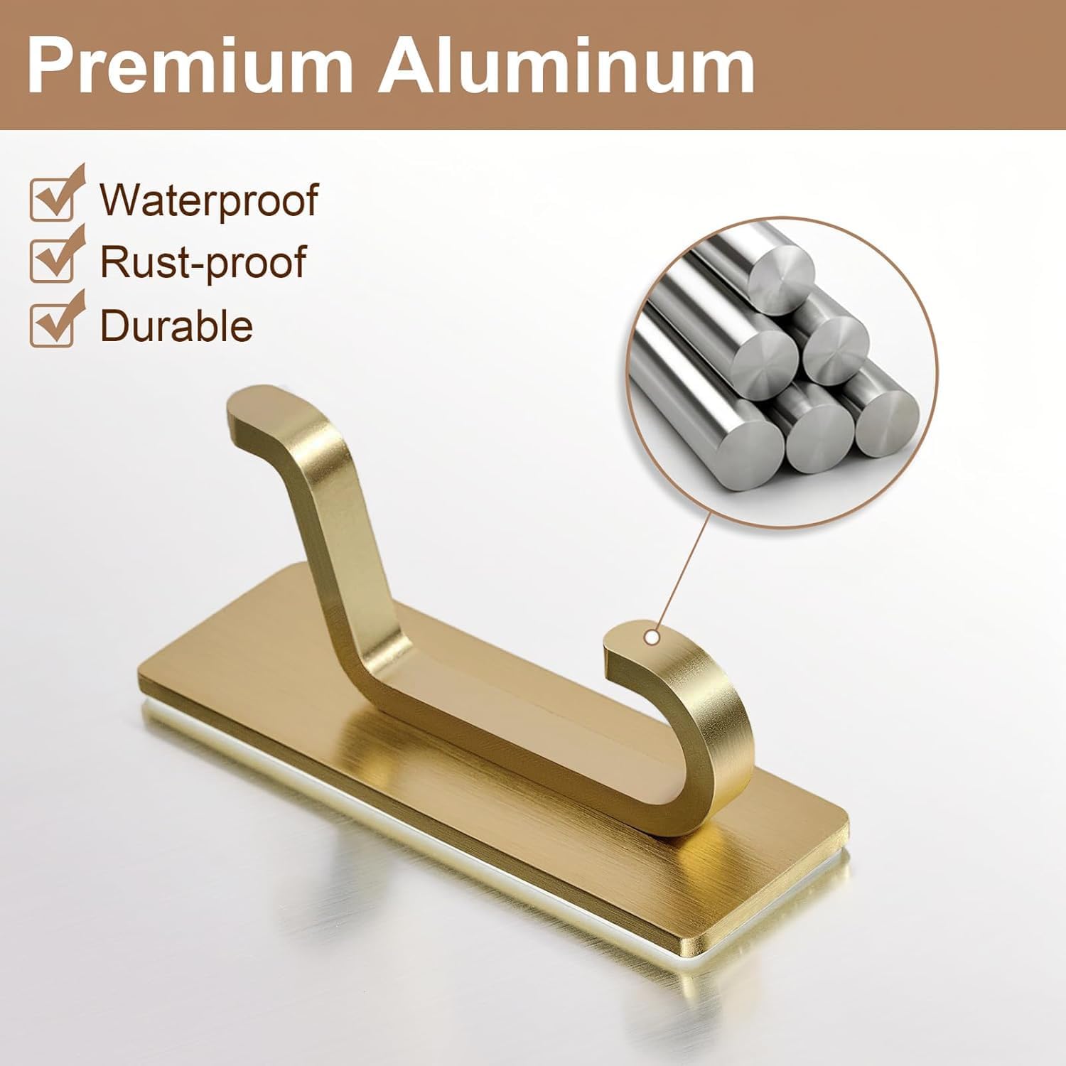Pickpiff 12 Pack Wall Hooks - Strong Adhesive Coat & Towel Hangers | Brushed Gold Finish