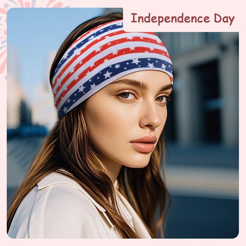 Fourth of July Knotted Headband Red White Blue Hair Bandana for Women