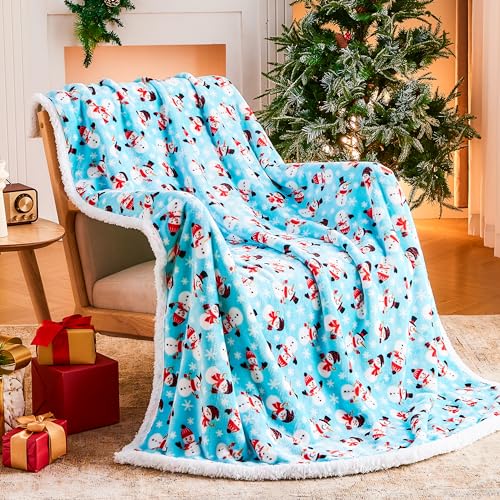 Christmas Throw Blanket Fuzzy Cozy Warm Fleece Sherpa Holiday Bedding for Couch Bed