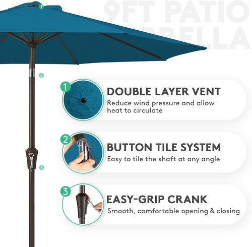 JEAREY 9FT Outdoor Patio Umbrella - UV Protection & Waterproof with Push Button Tilt | Lake Blue