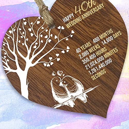 40th Wedding Anniversary Wooden Heart Plaque - Handmade Keepsake Gift
