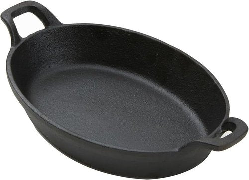 American Metalcraft Cast Iron Oval Casserole Pan - Durable with Handles, 12" L x 6.75" W, Black