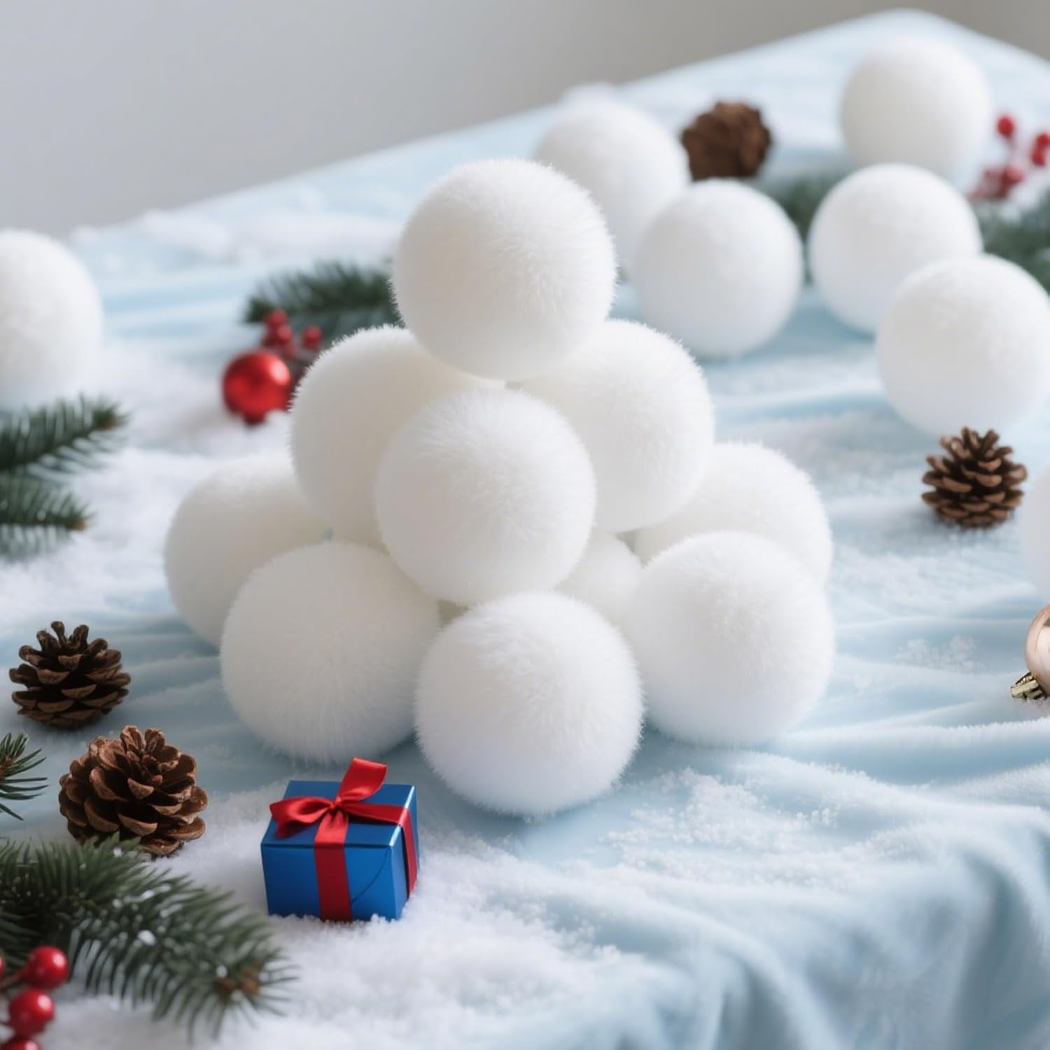 Skiennix Christmas Decorations - 60 PCS 2-Inch Fake Snowballs for Indoor Family Fun & Parties