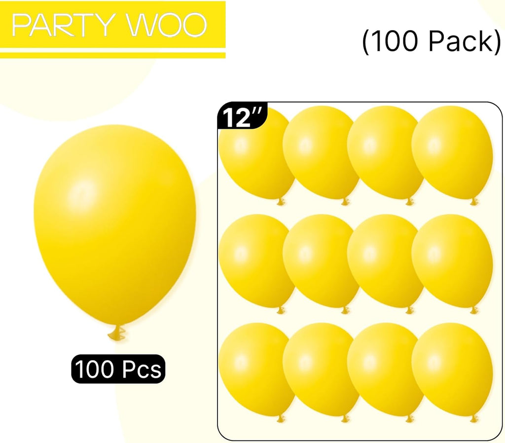 PartyWoo Yellow Balloons - 100pcs 12 Inch Latex Helium Balloons for Birthday & Baby Showers
