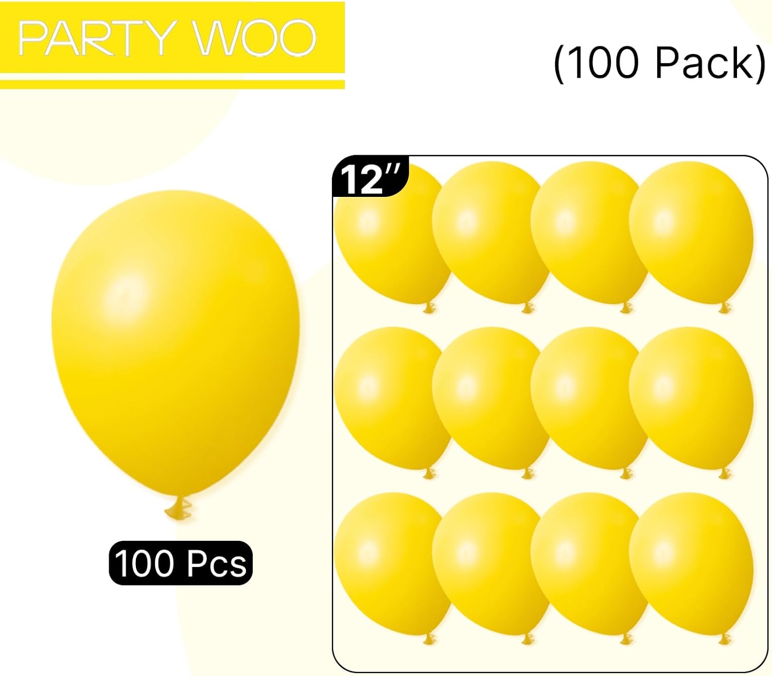 PartyWoo Yellow Balloons - 100pcs 12 Inch Latex Helium Balloons for Birthday & Baby Showers
