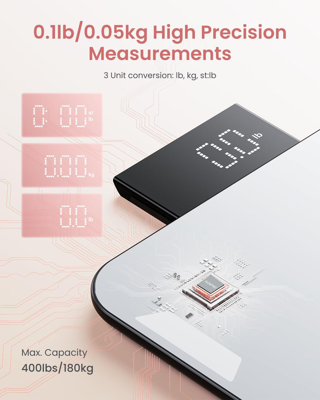 RENPHO Portable Rechargeable Scale for Body Weight, Travel Weight Scale with Travel Makeup Mirror, Slide-Out LED Display, Digital High Accurate Scale for Traveling, 400lbs, Core Go, 8.98" x 5.28"