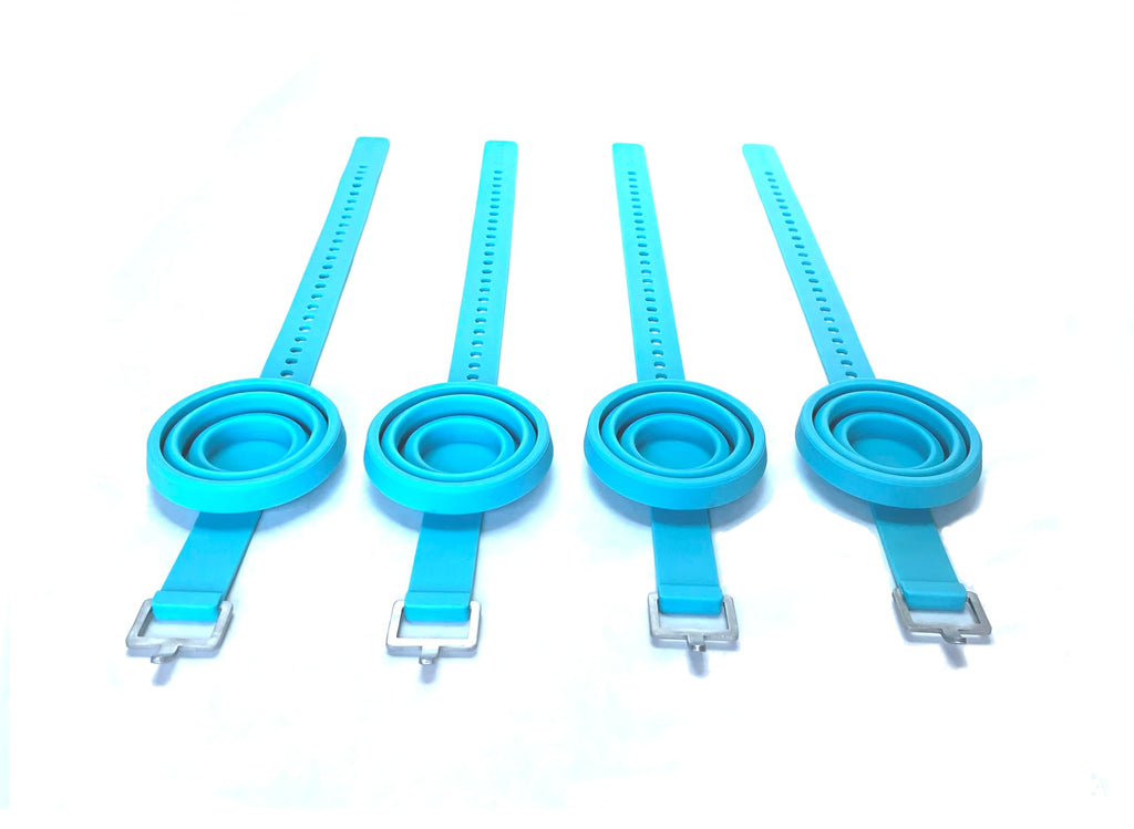SWIGOS - Collapsible and Portable Shot Ski Kit - 4-pack w/ carrying pack. Silicone cups with an adjustable strap that turn any object into a "shot ski"