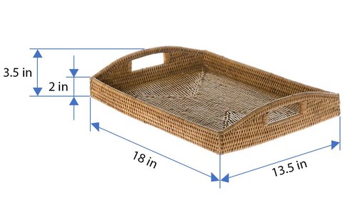 KOUBOO 1020042 La Jolla Rattan Rectangular Serving Tray, 18" x 13.5" x 3.5", Honey Brown, Large