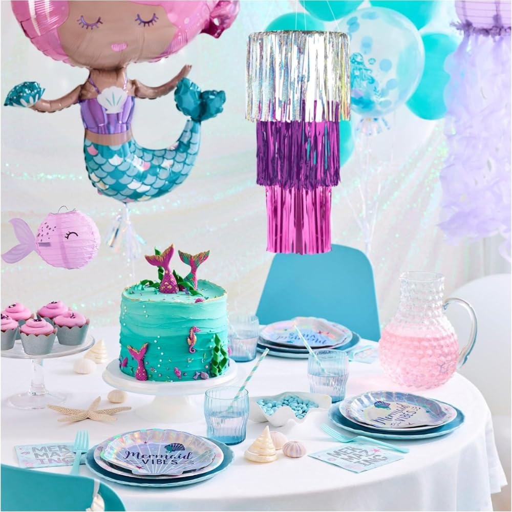 Dazzling Sparkle Fringe Chandelier Decoration - 12" - Foil Tinsel Delight in Silver, Purple & Pink Colors - Perfect for Candy Buffets & Exclusive Dinner Tables (1 Pc.)