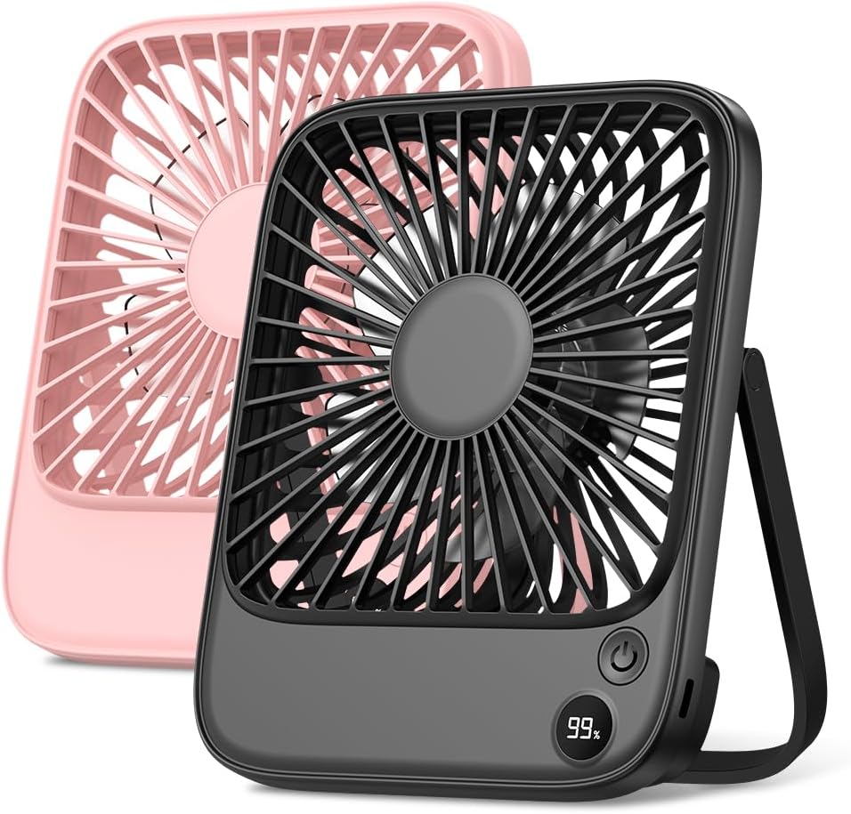 TOPK 5000mAh Portable Desk Fan - Ultra-Thin Rechargeable, Quiet 4-Speed Personal Fan | Ideal for Office & Travel
