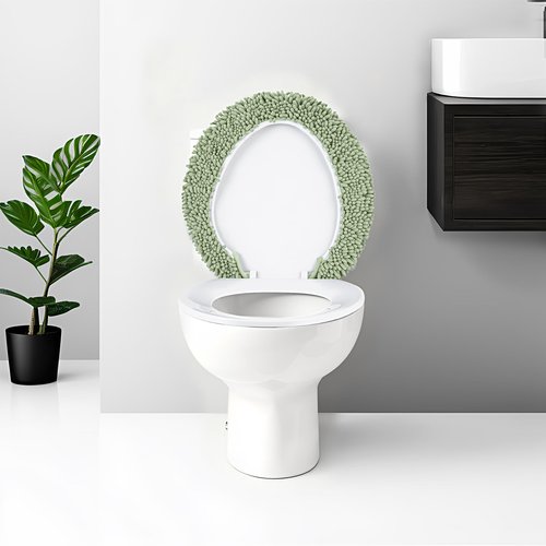 Baahrnom Soft Chenille Toilet Lid Cover 19.5L x 18.5W Machine Washable Toilet Seat Cover Adjustable Rubber Backing Fits Most Round Elongated and Oblong Lids
