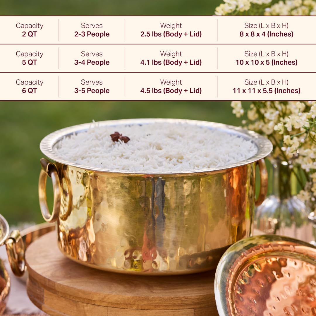 P•TAL Brass Stock Pot with Lid Naturally Nonstick and Toxin Free Pasta Pot Multipurpose Cooking Pot, PFOA and PTFE Free (1 Quart)