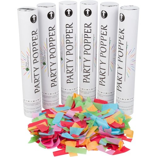 Clover Products LLC 12" Biodegradable Confetti Cannons | 6 Pack Confetti Poppers for Weddings, Birthdays & Parties | Air-Powered Party Poppers Shoot 25 Feet | Safe for Indoor & Outdoor