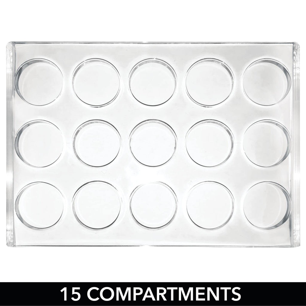 mDesign Plastic Makeup Brush Storage Organizer with 15 Slots for Bathroom Countertop, Vanity to Hold Eye/Lip Pencils, Lip Gloss, Liners, Lipstick - Clear/Brushed