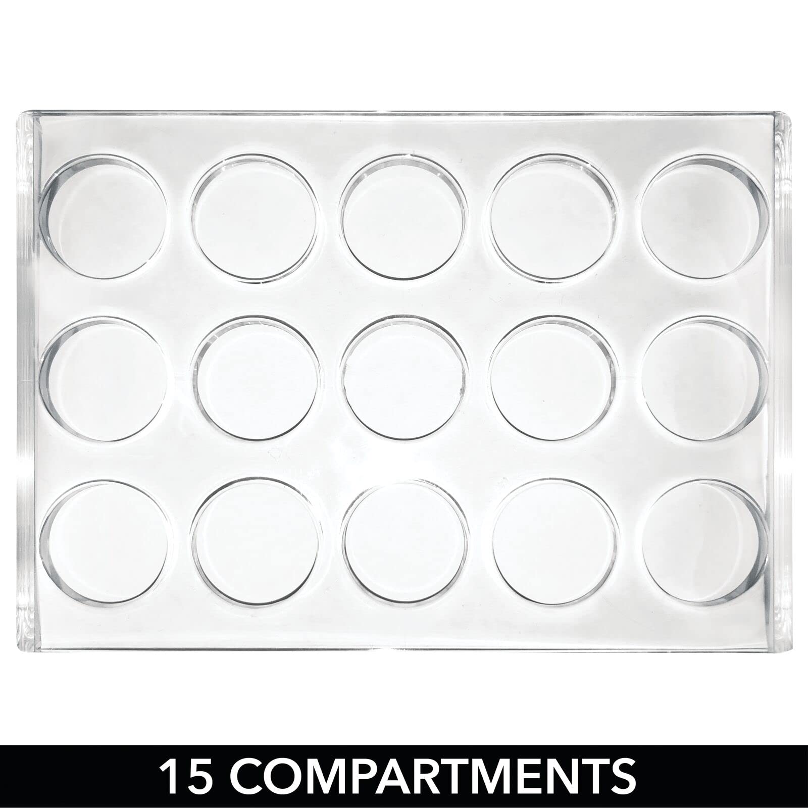 mDesign Plastic Makeup Brush Storage Organizer with 15 Slots for Bathroom Countertop, Vanity to Hold Eye/Lip Pencils, Lip Gloss, Liners, Lipstick - Clear/Brushed