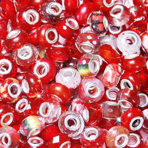 60 Pcs Red Large Hole Beads 14mm European Craft Beads for DIY Jewelry Making