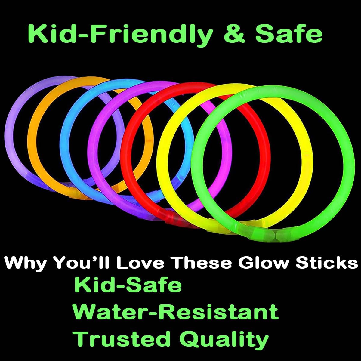 Skiennix Glow Sticks - 100PCS Bulk Party Pack | 8” Glow In The Dark Bracelets for Kids & Camping