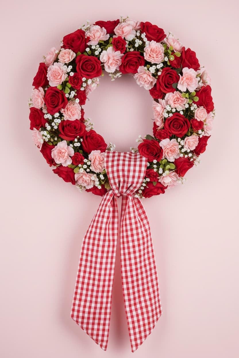 Regine Switzerland Wreath Sash 2-Pack - Red White Checkered Plaid Bow Ribbon for Holiday Decor (5.12" x 54.33")