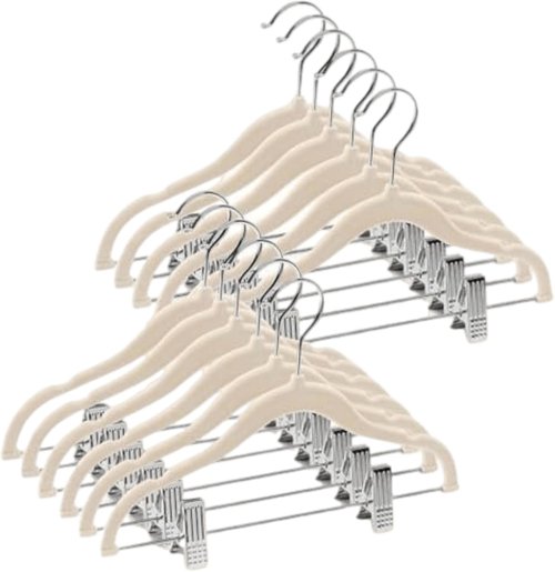 Home-it Non-Slip Velvet Baby & Kids Clothes Hangers - 12 Pack Ivory Heavy-Duty Space-Saving Design