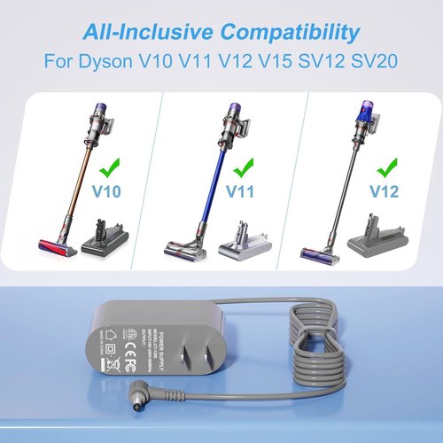 Dyson 30.45V Vacuum Charger - Compatible with V10, V11, V12, V15, SV12, SV14, SV16, SV20, SV22 Models