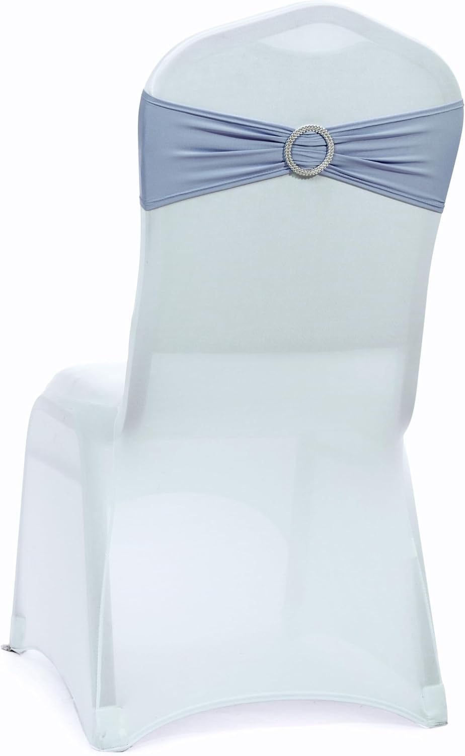 MDS Spandex Chair Sashes - Pack of 150 Elastic Stretch Bows with Buckle Slider | Dusty Blue