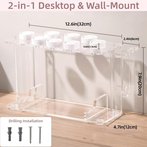 Dyson Airwrap Holder, Dyson Airwrap Wall Mount Clear Acrylic Organizer, Shark Hair Dryer Holder Stand with 8 Slots Cord Hook, Heat-Resistant Storage for Bathroom/Vanity UEMUSI