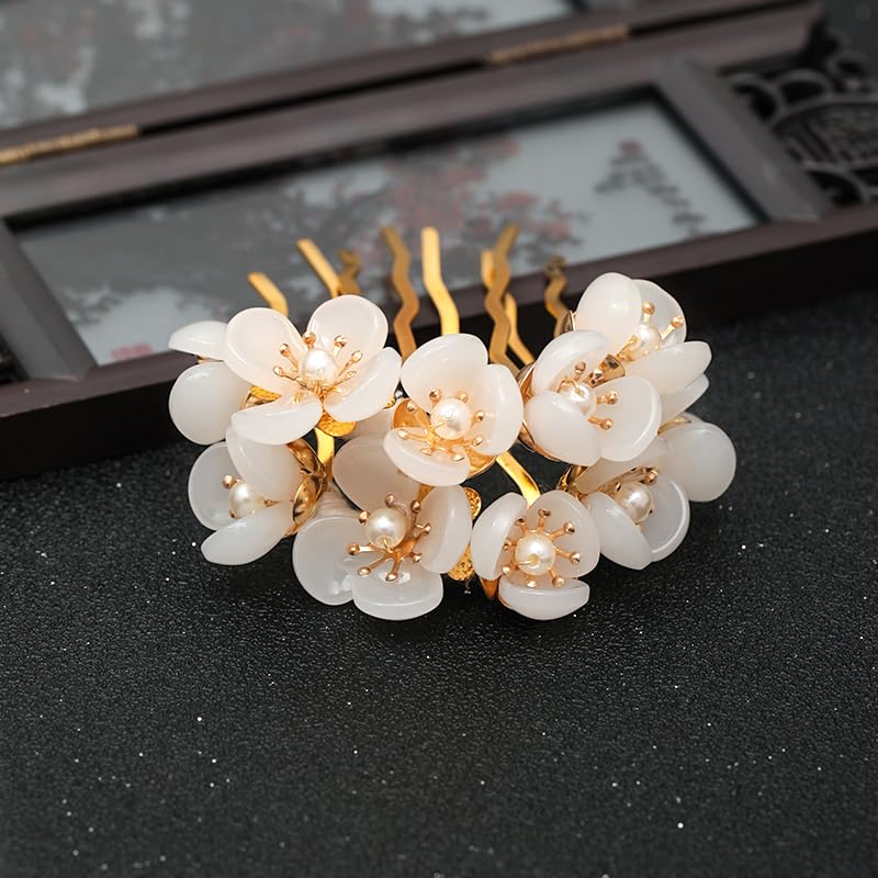 Chinese Hanfu Wedding Hair Pins Pearl Flower Tassels 2pcs
