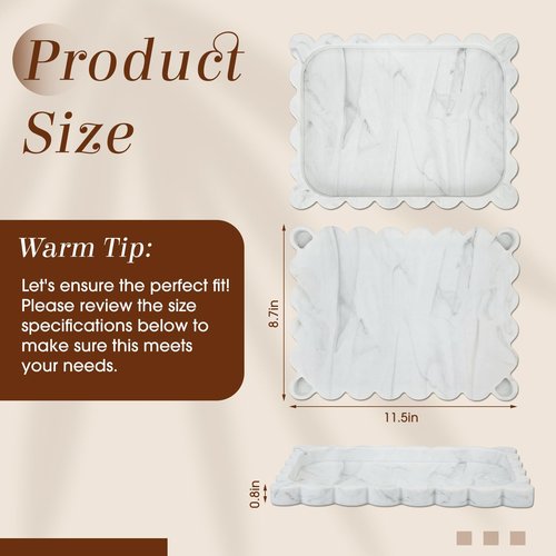 Teecyhooo Silicone Bathroom Tray 11.5 x 8.7 Inch Scalloped Silicone Decorative Tray for Soap Dispenser Bottles, Bathroom, Dresser, Kitchen, Vanity, Home Decor, Marble Texture Design