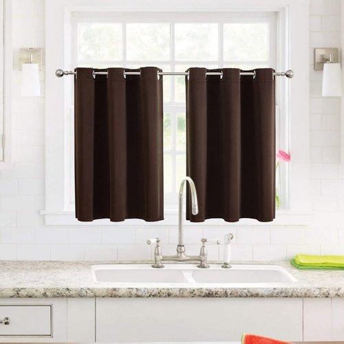 ChrisDowa Small Window Curtains - Grommet Thermal Insulated Room Darkening Panels (Brown, 52 x 36 Inch)