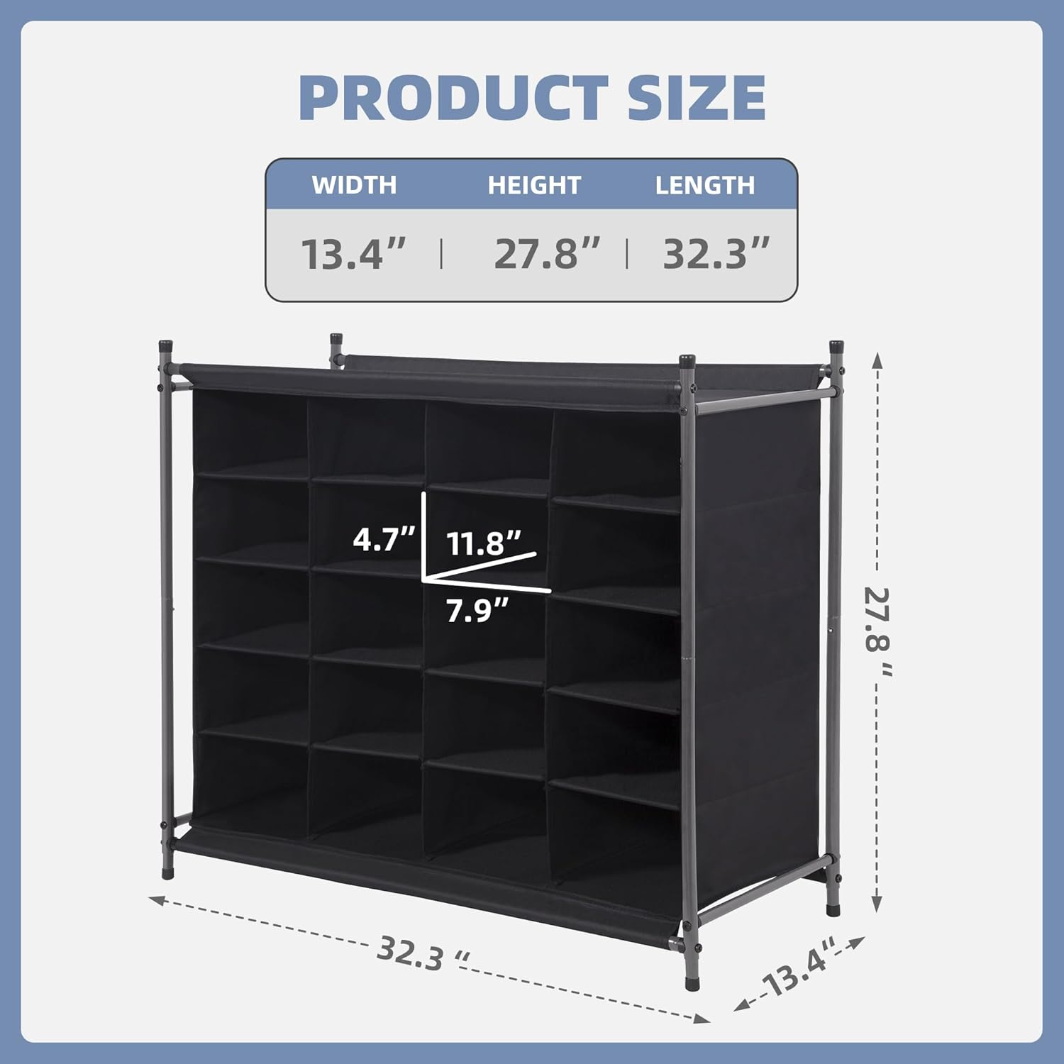 Storage Maniac Stackable Shoe Cubby Organizer - 20-Cube Free Standing Rack for Entryway & Closet | Black