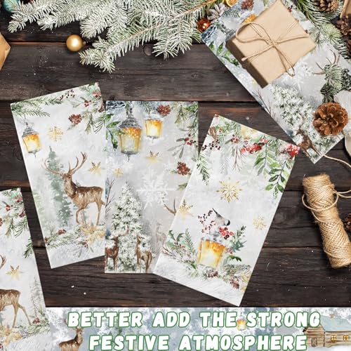 Christmas Deer Paper Napkins - 40 Pack Winter Holiday Disposable Towels