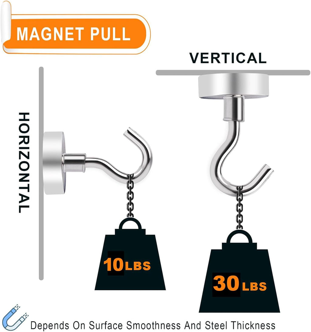 MIKEDE Heavy-Duty Magnetic Hooks - 30LB Neodymium Magnets for Outdoor & Indoor Use | 35-Pack