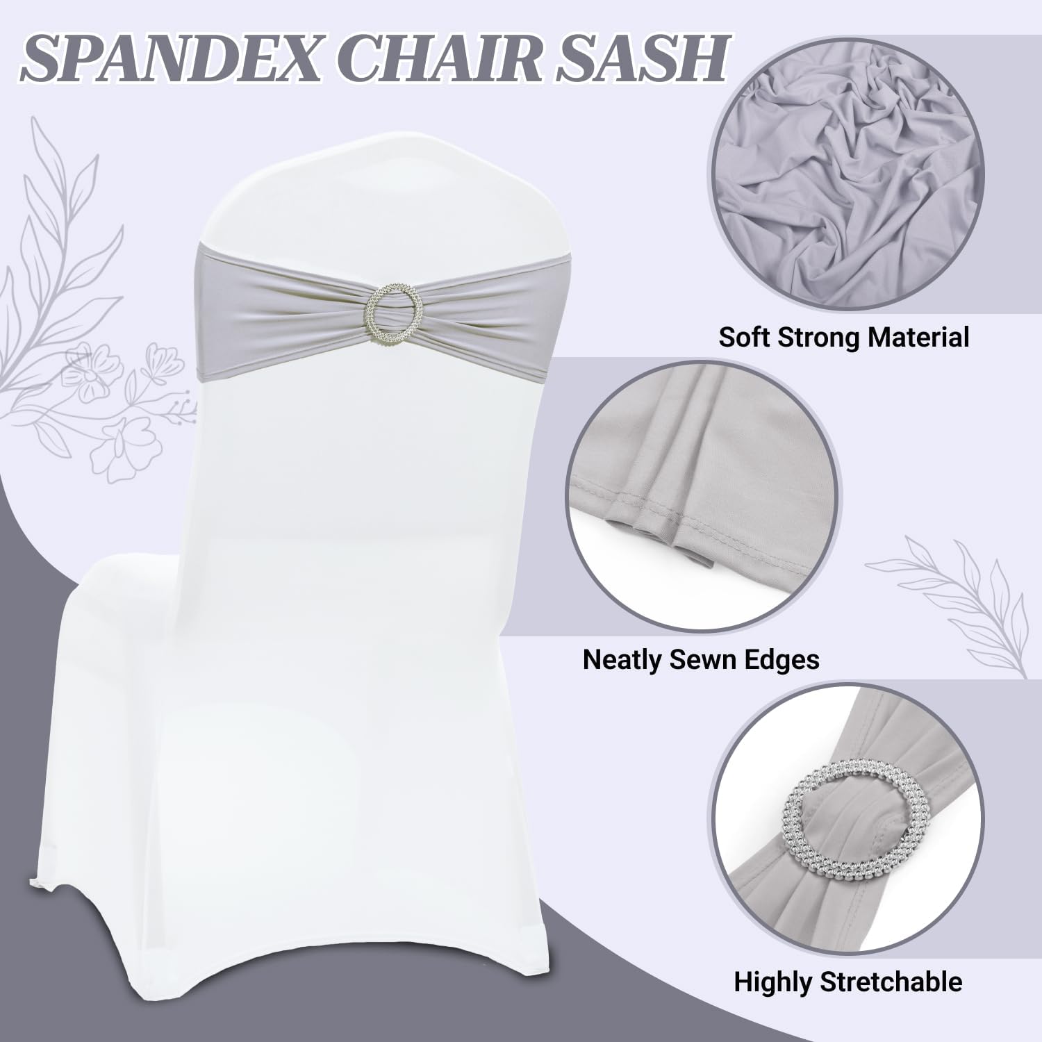 MDS Premium Stretch Chair Sashes - Pack of 10 Elastic Covers with Buckle Slider | Light Silver for Weddings & Events