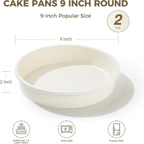 HONGBAKE Nonstick Ceramic 9-Inch Round Cake Pan Set - Heavy-Duty Aluminized Steel, Diamond Texture, Non-Toxic Molds