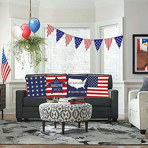 4th of July Throw Pillow Covers 18x18 Set 4 Patriotic American Flag