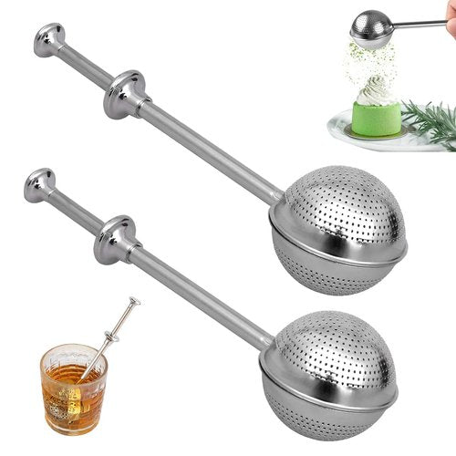 2 PCS Flour Sifter, Loose Tea Diffuser Portable Tea Strainer with Handle Tea Filter Powder Sugar Shaker Sifter Duster Baker's Dusting Wand Dispenser for Flour Spices Flour Sprinkler for Bread Baking