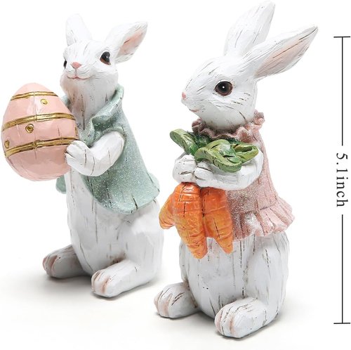 Hodao Easter Bunny Decorations - Spring Home Decor Bunny Figurines | 2-Piece White Rabbit Set
