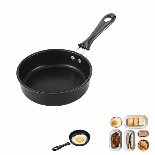 4.7 Inch Mini Frying Pan, Black Non-Stick Egg Pan with Hanging Hole, Flat Bottom Design for Gas, Induction, Electric Stove, Perfect for Single Serve Breakfast, Omelets & Camping, RV Use (Black)