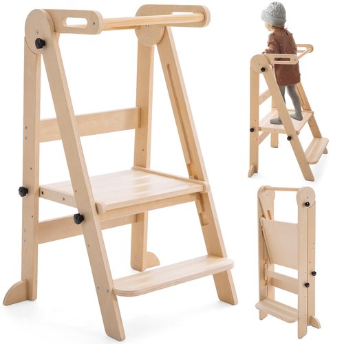 Gewitt Foldable Toddler Tower - Kitchen Step Stool Helper for Kids 1-6 Years, Montessori Toddler Standing Tower with 3 Adjustable Height for Kitchen Counter Bathroom