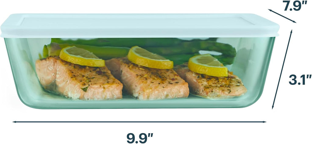 Pyrex Colors Tinted Glass Food Storage Container - 11 Cup, BPA-Free Lids, Aqua | Microwave & Dishwasher Safe
