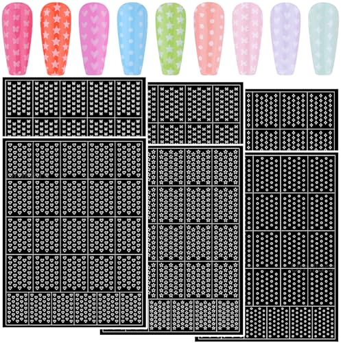 Umillars 6 Sheets Airbrush Nail Stencils Stickers - Geometric Hollow Nail Art Templates
