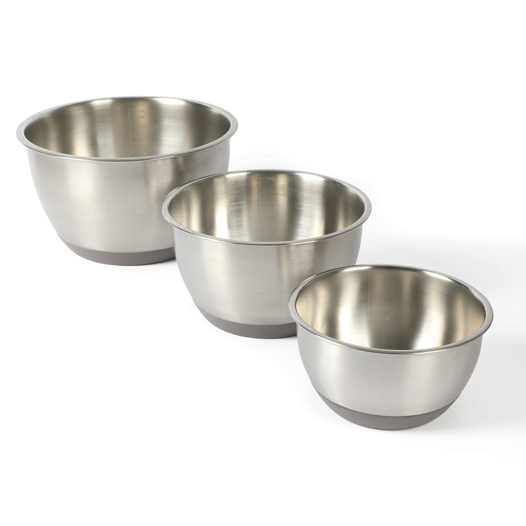 Martha Stewart Rhinewell Mirror Polish 6 Piece Stainless Steel Mixing Bowls with Lid and Non-Slip Base - Grey