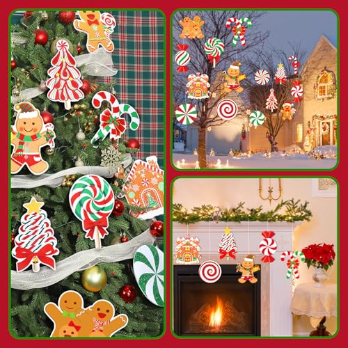 18 Pcs Candy Gingerbread Christmas Decorations Outdoor Hanging Yard Ornaments