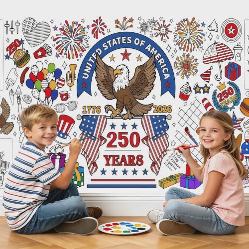 4th of July Giant Coloring Tablecloth - 30x72 Inch Patriotic Decor