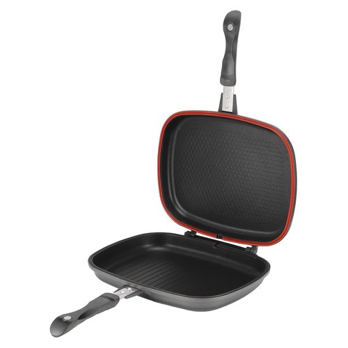 Acouto Portable Double Sided Grill Pan with Anti Burn Handle 32cm Aluminum Cooking Pot for Delicious and Nutritious Meals