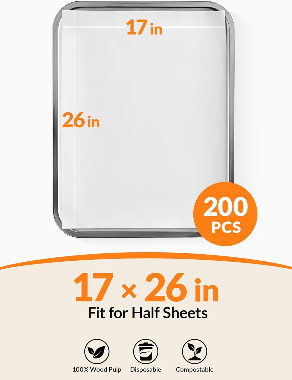 SMARTAKE Parchment Paper Baking Sheets - 200 Pcs Non-Stick Precut 17x26 Inch for Baking, Grilling & More