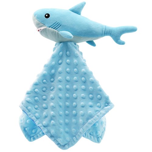 Gicoherero Shark Blanket Security for Baby Soft Lovey Plush Sleeping Snuggle Gifts Boy Blue Minky Dot Stuffed Ocean Animal Newborn Nursery Kids Toddler First Birthday Unisex Blankie Gift Ideas 15 Inch