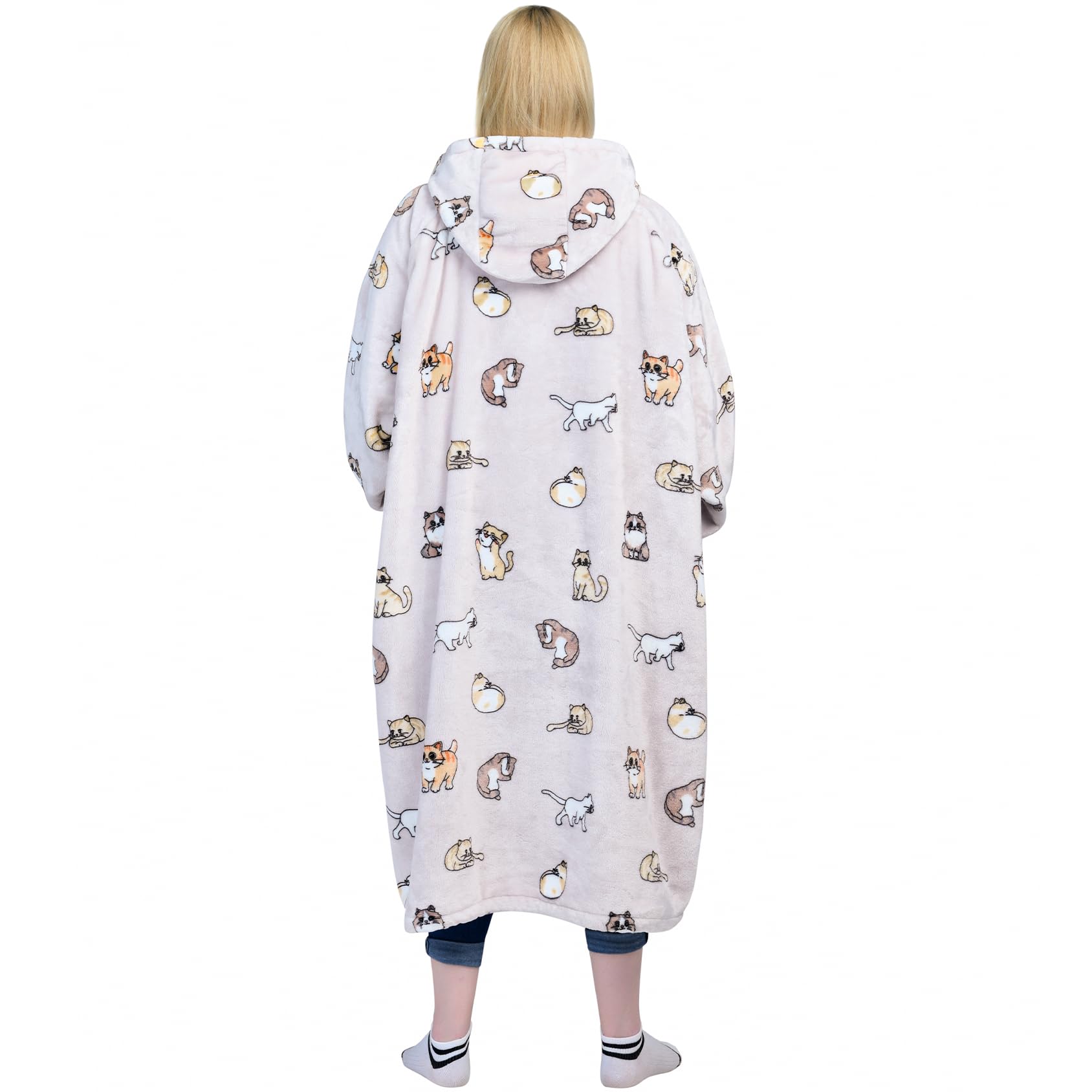 Waitu Wearable Blanket Sweatshirt Gifts for Women and Men, Warm and Cozy Giant Blanket Hoodie, Thick Flannel Blanket with Sleeves and Giant Pocket - Cat Gray