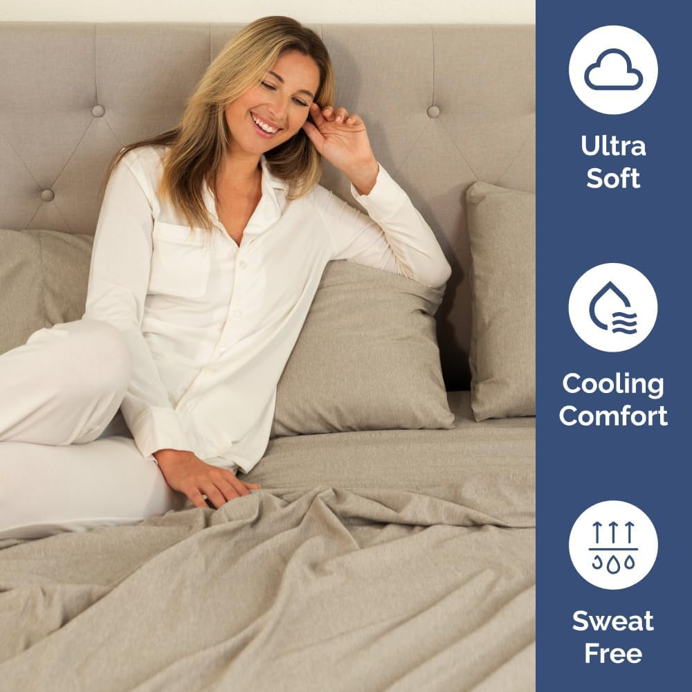 Skiennix Extra Deep Full Sheet Set | 6-Piece Breathable Cooling Sheets - Luxury Hotel Quality - Heathered Beige