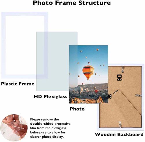 JCJMY Picture Frame - 5.5x8.5 White Wall & Tabletop Display | Shatter-Resistant Plexiglass